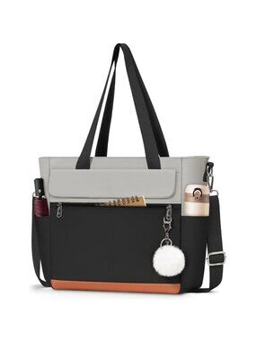 Women Black With Grey Multi-Pocket Waterproof Canvas Tote Bags with Zipper